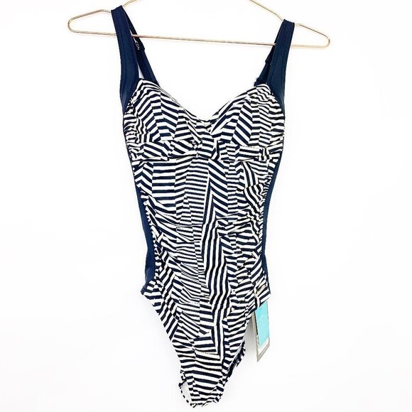 Sunseeker One Piece Striped Swimsuit Size 4D - NEW - Picture 1 of 4